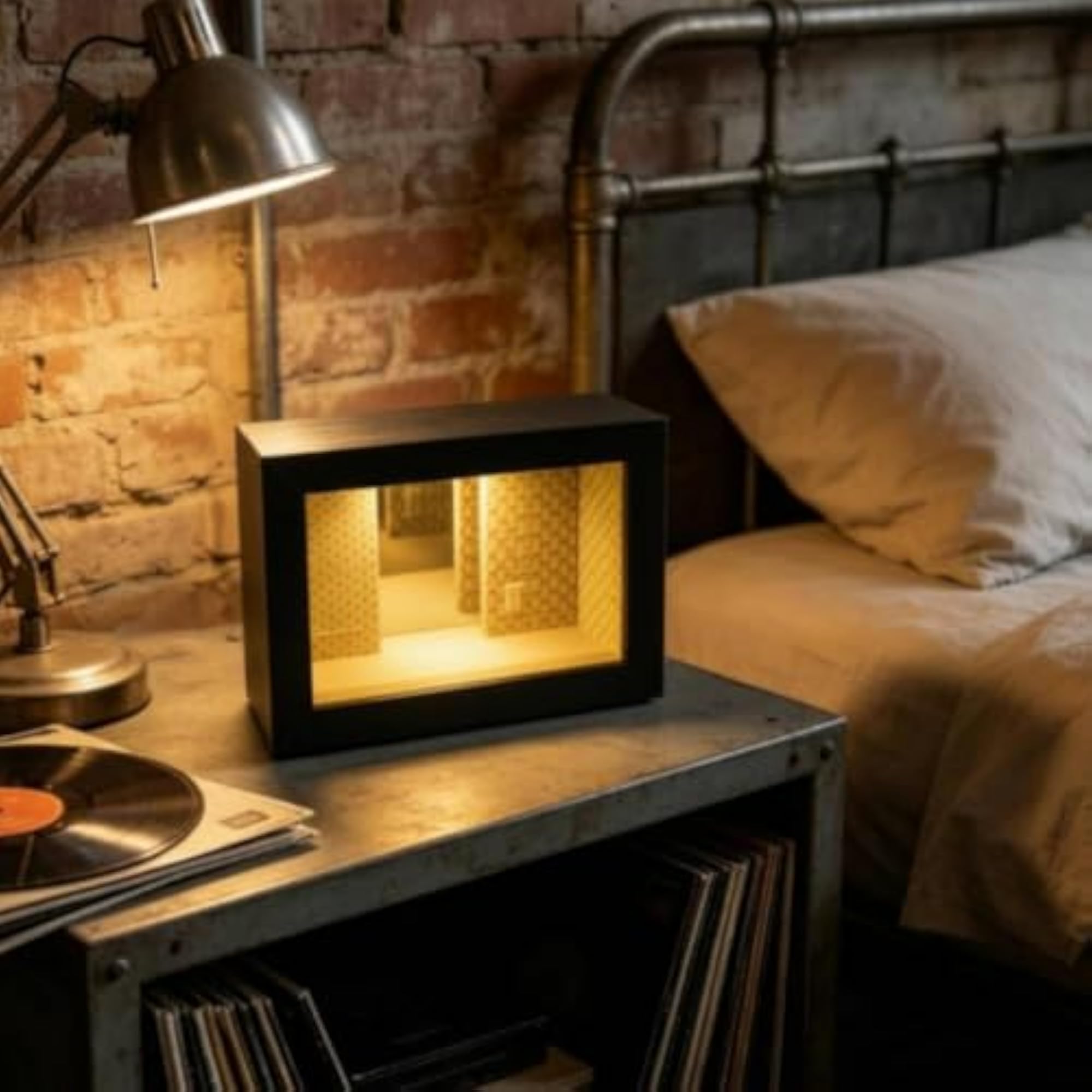 Illuminated Wooden Shadow Box with Light
