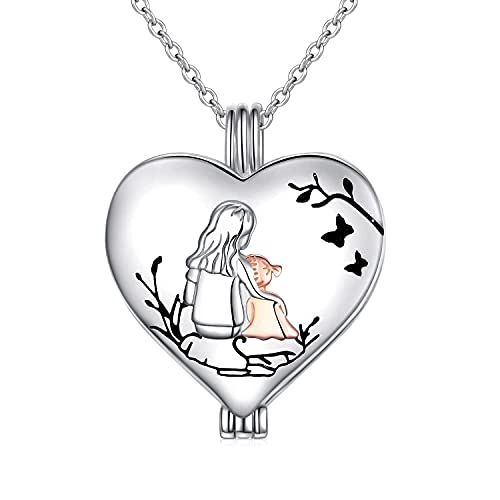 HOOHWE Foto Medaillon Anhänger mit bild 925 Sterling Silber Liebe Herz Halskette Mutter Tochter Andenken Halten Bilder Medaillon Kette erinnerung Geschenke für Damen Mother 's day Cover