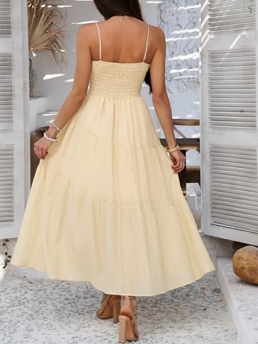 Image of Sumleno Summer Spring Dresses for Women 2026 Corset Spaghetti Strap Flowy Maxi Dress Vacation Beach Wedding Guest Outfits