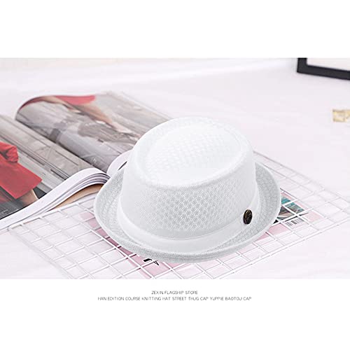 Image of Straw Mesh Pork Pie Hat,Men Summer Fedora,Lightweight Bowler Flat Top | Brim Adjustable Sweat Band,2 /6 Pc Breathable Foldable,Cotton Soft Packable,Party Costume Classic,Sun Beach Travel Outdoor