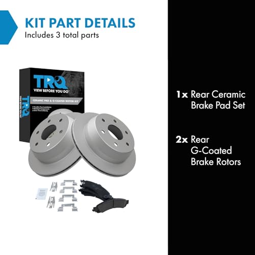 Image of TRQ Rear Brake Pad and Rotor Set Ceramic Coated Rotors Compatible with 2000-2001 Chevrolet Suburban 1500 GMC Yukon XL 1500 2003 Sierra 1500
