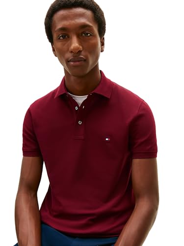 Image of Tommy Hilfiger Men's Short Sleeve Polo Shirts in Slim Fit with Stretch and Organic Pique Cotton