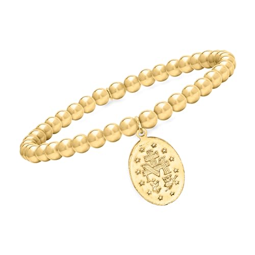 Ross-Simons Italian 18kt Gold Over Sterling Miraculous Medal Bead Stretch Bracelet3