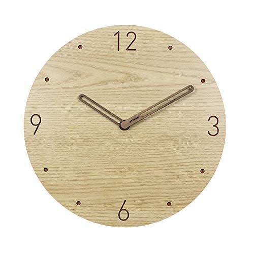 Atrees Simple and Basic Engraved Wall Clock 11"/Eco-Friendly Eco Board and Walnut Clock Hands/Made in Korea/Non-Ticking Silent/Battery Operated Clock (Oak_Atype)