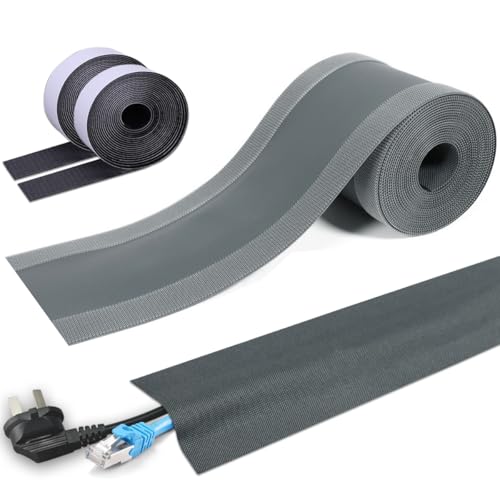 Floor Cable Covers - 20ft Oxford Fabric Cord Protector con cierre adhesivo de gancho y lazo, funda impermeable para cables para cualquier superficie de piso, gestión duradera de cables para prevenir peligros de tropiezo (Gris, 20 pies) miniatura 1