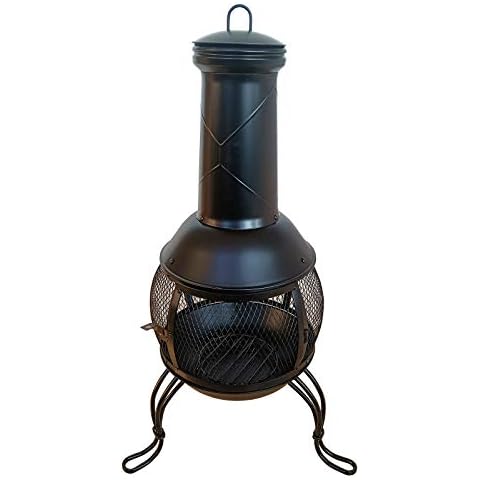 TAINO Terrassenofen mit Funkenschutz Gartenkamin Feuerstelle Terrasse Gartenfeuer Gartenofen aus Stahl Schwarz Cover