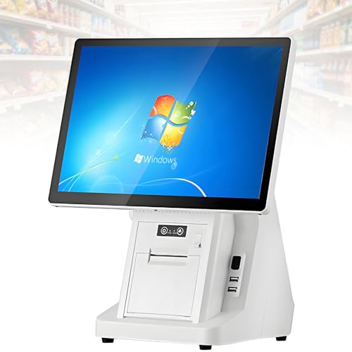 SHENGSHIYU Caja Registradora Bar,‌con Impresora de Tickets,Ángulo Ajustable con una Mano,Registradora Tactil para Centros Comerciales,Supermercados,Restaurantes SingleScreen-58mmInvoice