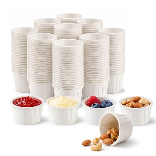 Tort-Mangou 200pack Paper Souffle Cups 2 oz Disposable Containers for Condiments Sauces Jello Shots Samples Desserts Leak Resistant (200 2oz)