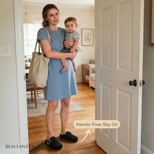 Image of BOSTANTEN Clogs for Women Wide Width Comfortable Suede Mules with Soft Footbed and Arch Support, Cute Slip On Potato Shoes