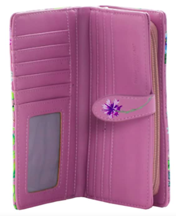 Shag Wear Vintage Hummingbird Large Wallet for Women and Teen Girls Vegan Faux Leather Purple 7"4