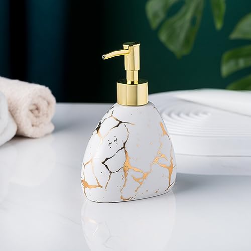 Zielony 5-częściowy zestaw dozowników mydła łazienkowego – ceramiczny dozownik mydła mydelniczka 2 kubki na szczoteczki do zębów i uchwyt elegancki złoty marmurowy wzór stylowa dekoracja domu