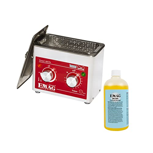 EMAG Ultraschallreiniger Emmi 08STH Prothetik-Set I Für Dentalprodukte wie Prothesen, Spangen uvm I Ultraschallreinigungsgerät aus Deutschland I 600ml