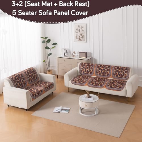 Image of HOKIPO HeavenHue Sofa Cover 5 Seater Panel Set 3+2, Rustic Mosaic