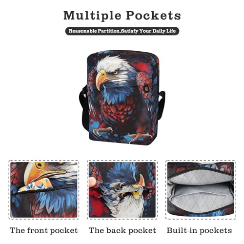 Crossbody Bag Bald Eagle 4th Of July Independence Messenger Bag for Women Men Purse Shoulder Bag Satchel Bag with Adjustable Strap 214B07082