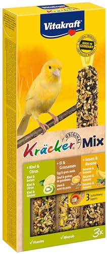 VITAKRAFT - Kräcker - Friandise pour Canaris - Alimentation Pour Oiseaux Domestiques - Assortiment de 3 Délicieux Kräckers Kiwi Citron, Sésame Banane et...