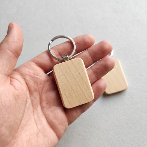 Image of Empty Wooden Keychains, Laser Engravable, Printable & Writable, Pack of 10 Assorted Shapes, 5cm x 3cm