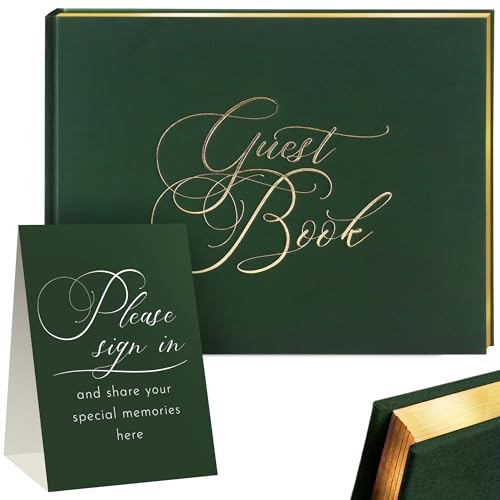Wedding Guest Book – Guest Book Wedding Reception – Polaroid Guest Book for Wedding – Polaroid Wedding Guest Book – 100 Acid-Free Pages, Elegant Green Linen Cover with Gold Foil for Memorable Events