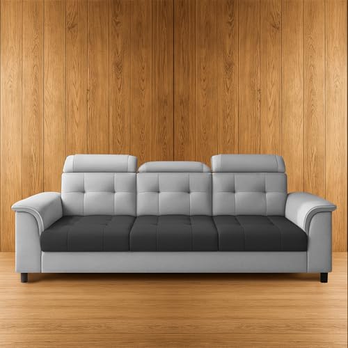 Image of Casaliving Ella 3 Seater Sofa Set for Living Room (Black Grey Colour Fabric) Premium Fabric Sofa