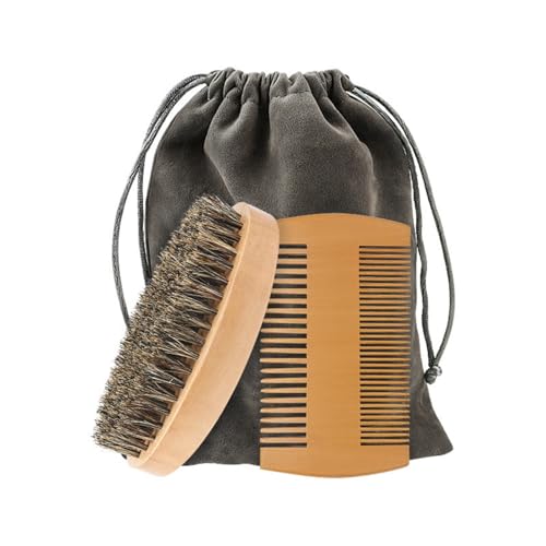 Beard Comb, Peine Barba,Set de Cepillo Barba,Peine Barba Hombre,Cepillo para Barba de Cerdas,Cepillo para Barba de Jabalí,Cepillo de Barba
