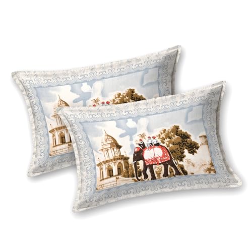 Image of 240 TC 100% Cotton Bedsheet for Double Bed King Size with 2 Pillow Covers | Breathable & Super Soft Rajasthani Sanganeri Jaipuri Printed Bed Sheet -108 * 108 Inches (Elephant 3)