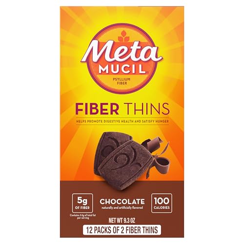 Metamucil Fiber Thins Daily Psyllium Husk Fiber Supplement Supports Digestive Health and Satisfies Hunger Chocolate Flavor 12 Count