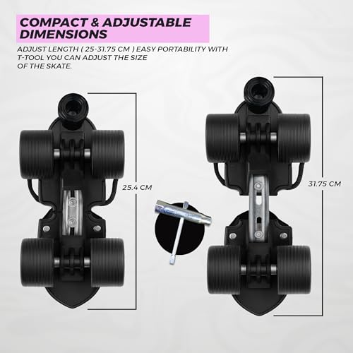 Image of JASPO Razor Adjustable Roller Skates | Unique Ankle Support | 61mm PU Wheels | Anti-Skid Surface | Lightweight | Quad Skates for Kids & Adults (Size 25-31 cm, Age 8+)