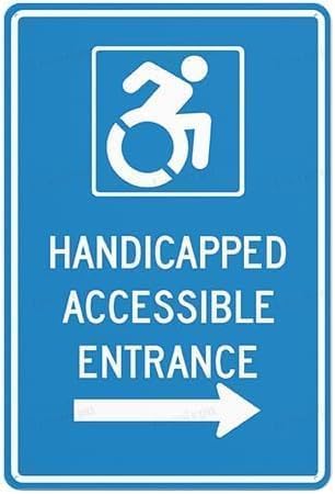 Handicapped Accessible Entrance Sign, Aluminum Fade-Resistant Right Arrow Sign 8x12
