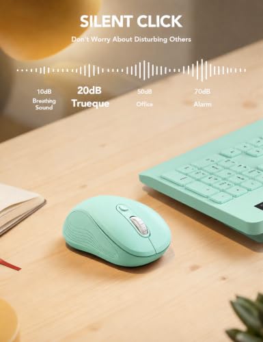 Image of Trueque Wireless Mouse for Laptop, Ergonomic 6-Button Mouse, Mint Green | 2.4GHz USB receiver, back /forward buttons, 3 adjustable DPI levels, silent clicks, USB-C adapter, Windows /Mac /Chrome OS /Linux