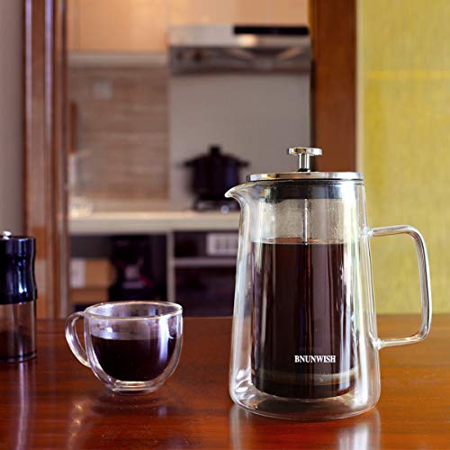 French Press Coffee Maker, Double Wall Vacuum Insulated Thermal Borosilicate Glass, 4 Level Filtration System with No Grounds, 34 Oz, 1000ML - Thumbnail 3