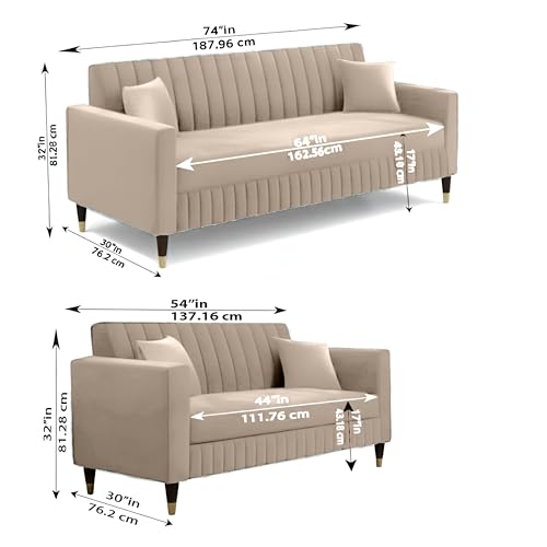 Image of AMATA Omega 3+2 Seater Cream Colour Suede Velvet Fabric Sofa Set with Two Cushions Perfect for Home Office Guests Living Room (06 Cream, Omega 3+2 Seater Sofa)(3 Year Warranty)