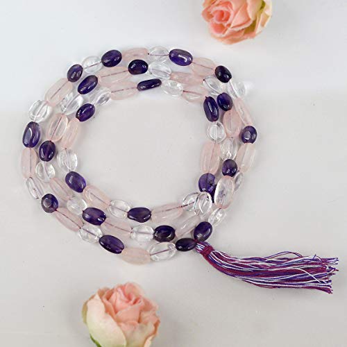 Image of Natural Oval Crystal Beads Mala Necklace Collection for Men & Women, Reiki Energized Gemstone Jewellery for Meditation, Mindful Living, Spiritual Decor & Everyday Fashion Styling