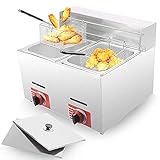 Gewerbliche Gasfritteuse, Tischfritteuse aus Edelstahl mit Flüssiggasbetrieb für Restaurants, geeignet für den Außenbereich, ideal zum Frittieren von Hähnchen und Fisch, mit zwei Gasflaschen