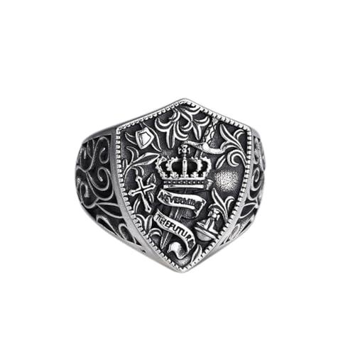 YECFWVRXHTS Hombres S925 Plata Esterlina Corona Escudo Anillo De Apertura Ajustable Cóctel Fiesta Regalo Personalizado Joyería De Moda,Plata,11