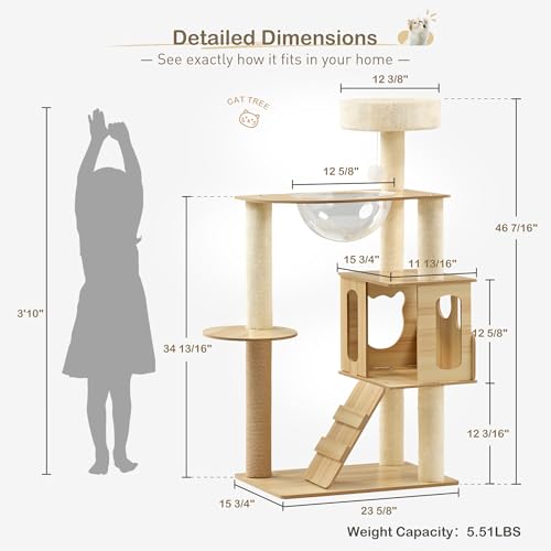 Torre para gatos madera moderna 46.5 pulg con juguete miniatura 2
