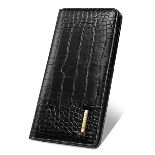 Wallet Women Bifold Faux Crocodile Leather Minimalist Slim Thin Long Wallets RFID Blocking Credit Cards Holder Purse with Back Zipper Coin Pocket for Women and Men,Black