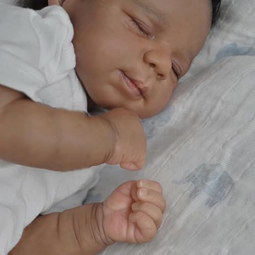 Zero Pam 18 Inch 45 CM Reborn Baby Dolls Realistic Black Boy with Rooted Hair, Lifelike Soft Vinyl Full Body Silicone African American Newborn Sleeping Toddler Boys with Biracial Skin by Zero Pam - Image 4