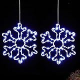 BlcTec 2 Pack Big Christmas Snowflakes Lights, 13 Inch Durable Metal Frame Snowflakes with 8 Modes, Waterproof Battery Operated Snowflakes for Wall, Window, Trees Christmas Decorations (NoTimer)