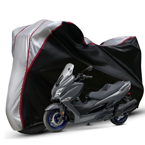 Image of Waterproof Bike Body Cover Compatible with Suzuki Burgman Dustproof Scratchproof - Motorcycle Cover for Two Wheeler, Outdoor Full Cover with UV, Duty, Rain Protection (Black Top Silver)