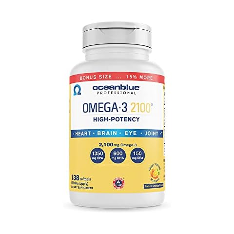 Oceanblue Professional Omega-3 2100 – 138 ct Bonus Bottle– Triple Strength Burpless Fish Oil Supplement with High-Potency EPA, DHA, DPA – Wild-Caught – Orange Flavor, 69 Servings Cover