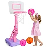 Toddler Pink Basketball Hoop Indoor Outdoor Age 1-3, Adjustable Kids Basketball Hoop with 3 Balls Backyard Outside Girls Basketball Goal Sport Toys for 1 2 3 4 Year Old Baby Girl Birthday Gifts