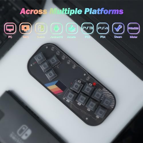 Image of BITFUNX Flatbox Gaming Keypad, Arcade Stick All-Button Leverless Controller - Supports SOCD & Hot Swap, Arcade Controller Street Fight for PC /PS3 /PS4 /Switch /Steam with Custom RGB & TURBO (MINI-002)