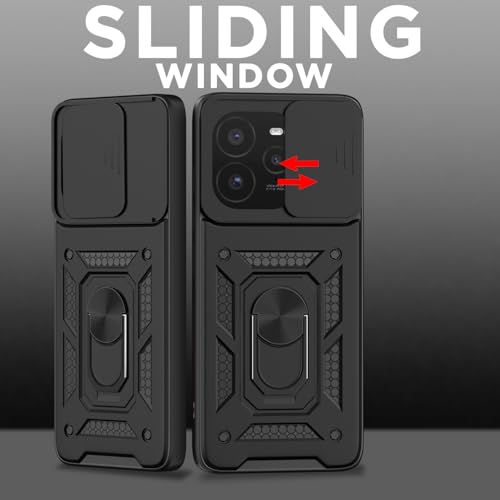 Image of Outlouders Back Cover for Realme GT 7 Pro 5G | D10 Tough Armor 360 Protection Case with Sliding Camera Shield & Ring Holder Stand Bumper Case (Black)