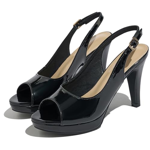 Women’s Sexy High Heels Peep Toe Ankle Strap Platform Block Slingback Dress Pumps Shoes for Women
