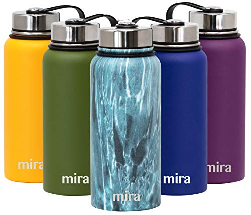 MIRA 32 Oz Stainless Steel Vacuum Insulated Wide Mouth Water Bottle - Thermos Keeps Cold for 24 hours, Hot for 12 hours - Double Wall Hydro Travel Flask - Blue Granite