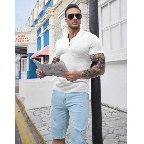 Image of Men's Short Sleeve Polo Shirts Buttons Collared T Shirts with Pocket