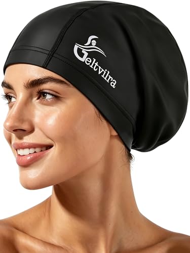 Extra Large Fabric Swim Cap with Waterproof Silicone Layer for Black Women Adult Men Long Hair Braids Locs Dreadlocks