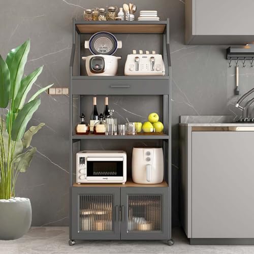 Gabinetes de almacenamiento de 5 capas color negro, armario para barra, aparadores para estación de café y bar con puerta abatible, ideal para sala de estar y camping