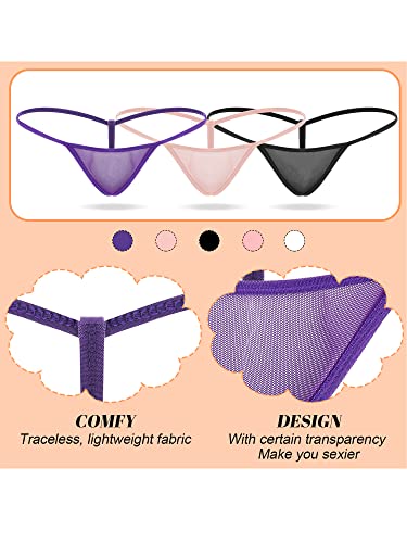 Jiuguva 5 Pack Micro Back g String, Low Rise Lace Breathable Women's Seamless Exotic Underwear M Size T Back Micro Thongs Panty4