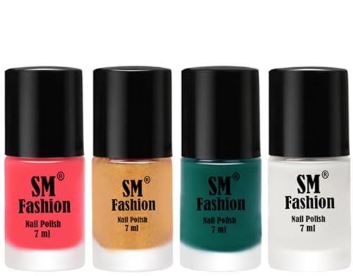 Image of Nail Polish Combo Set (Pack of 4) Quick Dry Gel Finish Nail Paint | Pink,Light Golden,Green,White | 7 ml Each