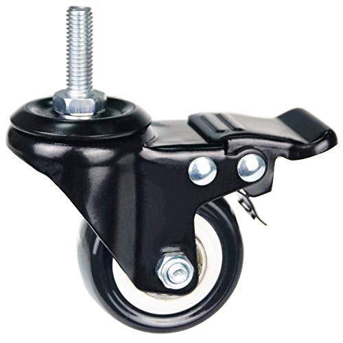 2 inch caster wheels metric size m825mm threaded stem casters castors wheels 360 degree direction double brakes industrial wheel furniture caster for carts and diy tools pack of 4